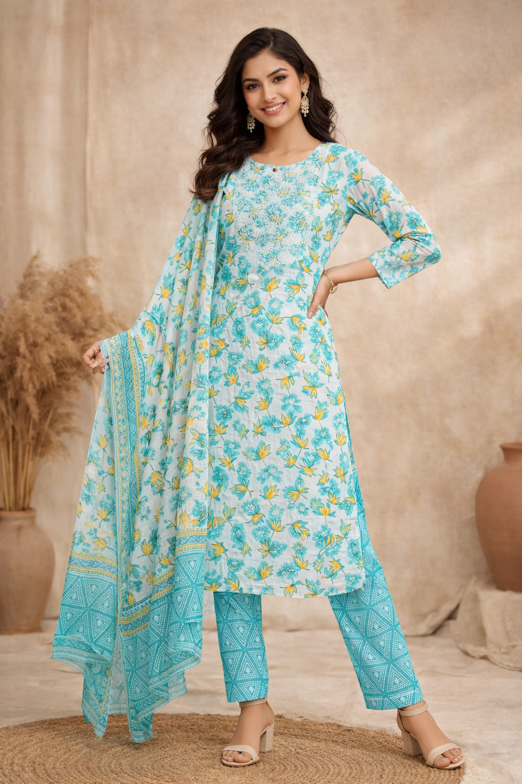 3XL SIZE| Budget Cotton 3 Pieces Printed  Kurti/Salwar Suit| Blue