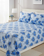 Medium| Pure Cotton Double Sheet Set (5ft x 7ft) + 2 Pillow Covers | Blue