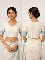 Cotton v Neck Half Sleeve Blouse | White