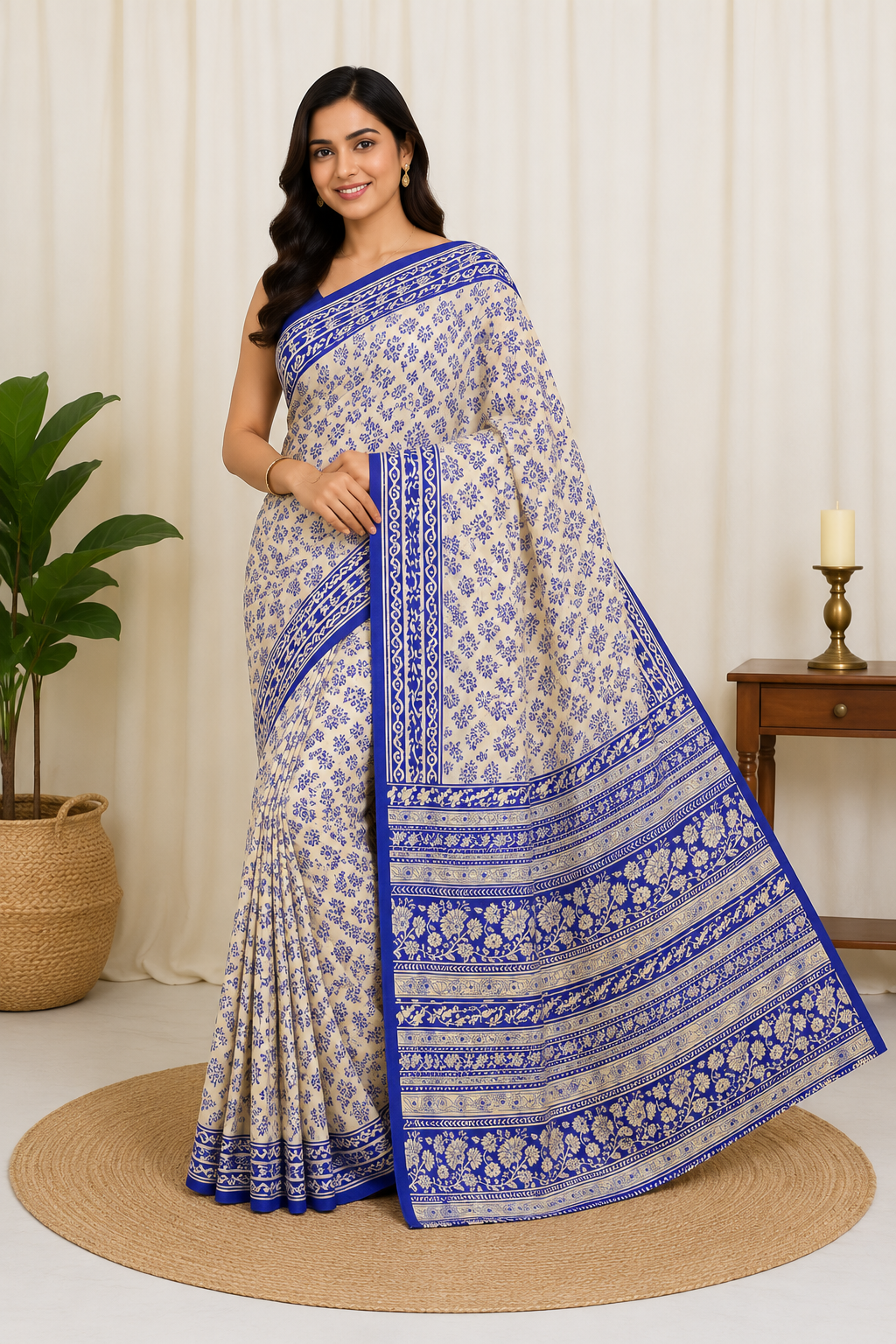 Printed Pure Katan Silk With Silkmark | White