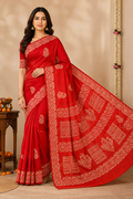Printed Pure Katan Silk With Silkmark | Red