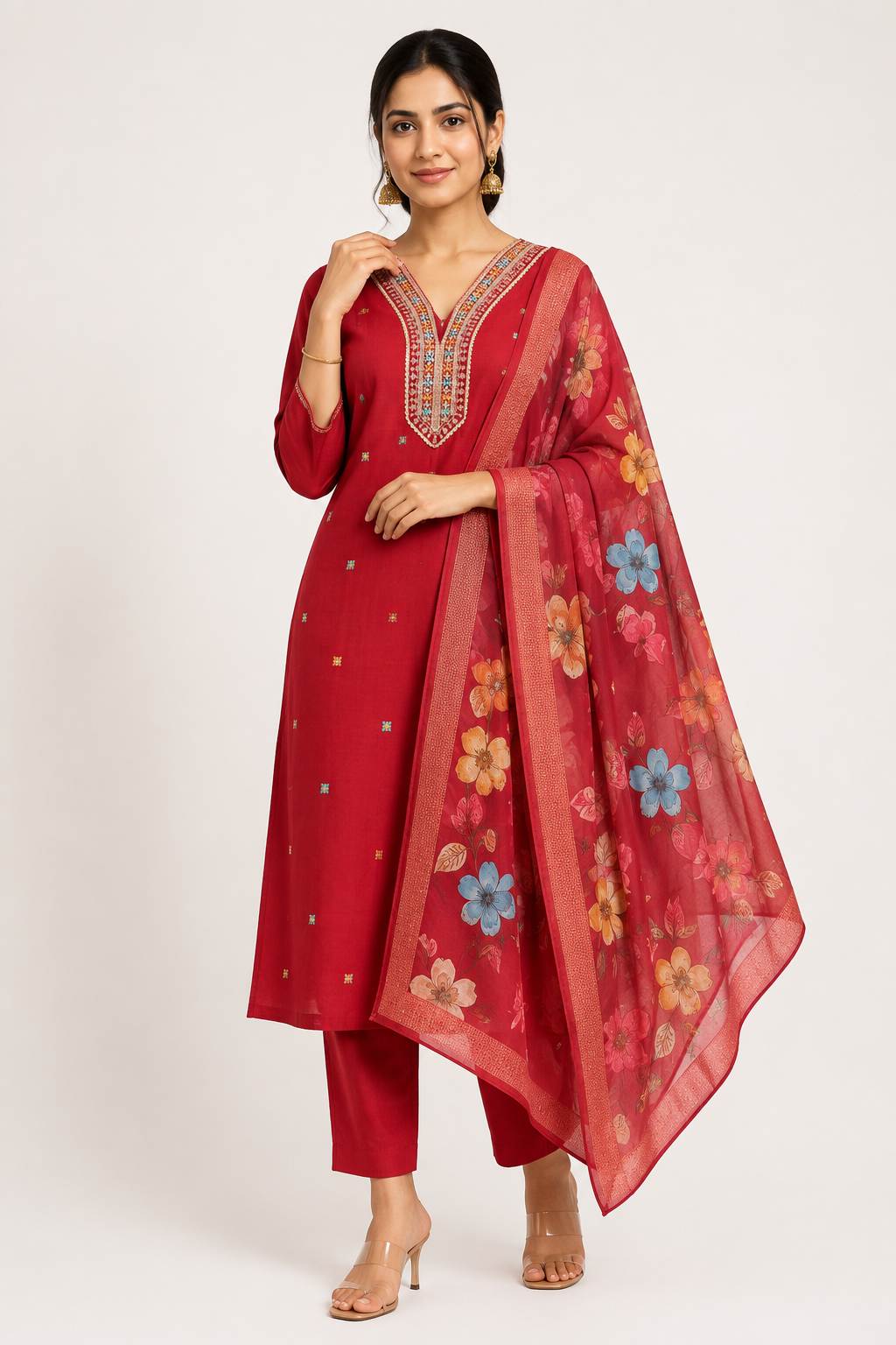 XL SIZE| Premium Silk 3 Pieces Stitched Kurti/Salwar Suit| Deep Red