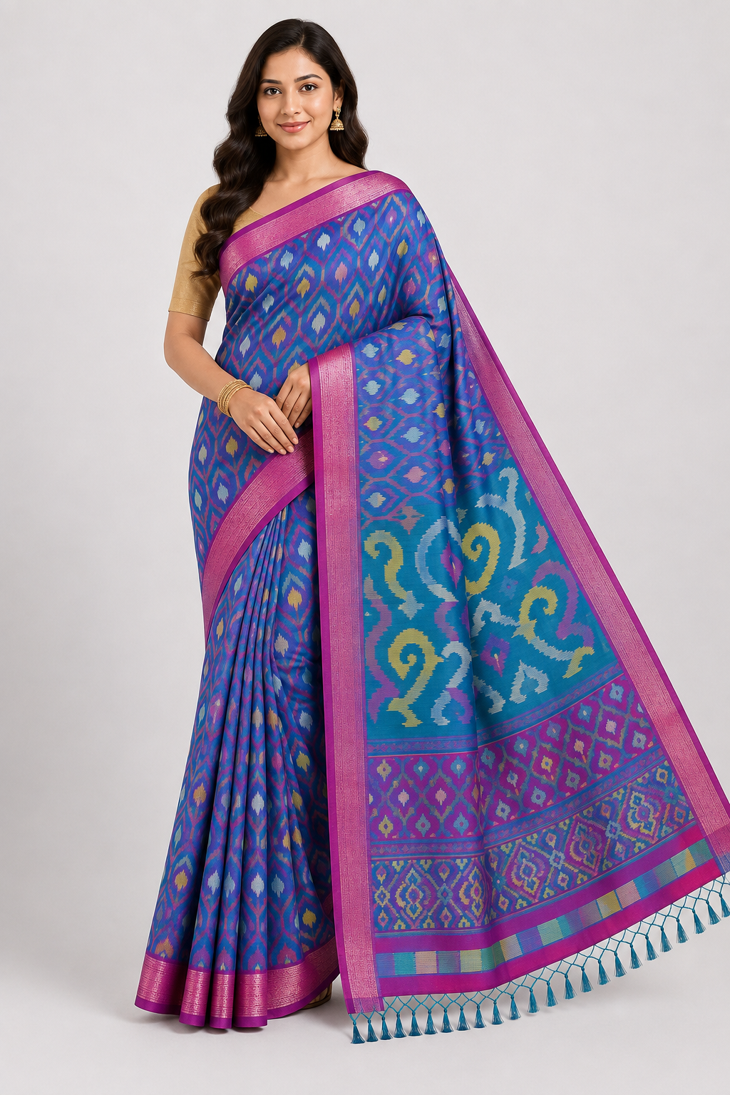 Premium Pochampally Ikkat Silk Saree| Blue