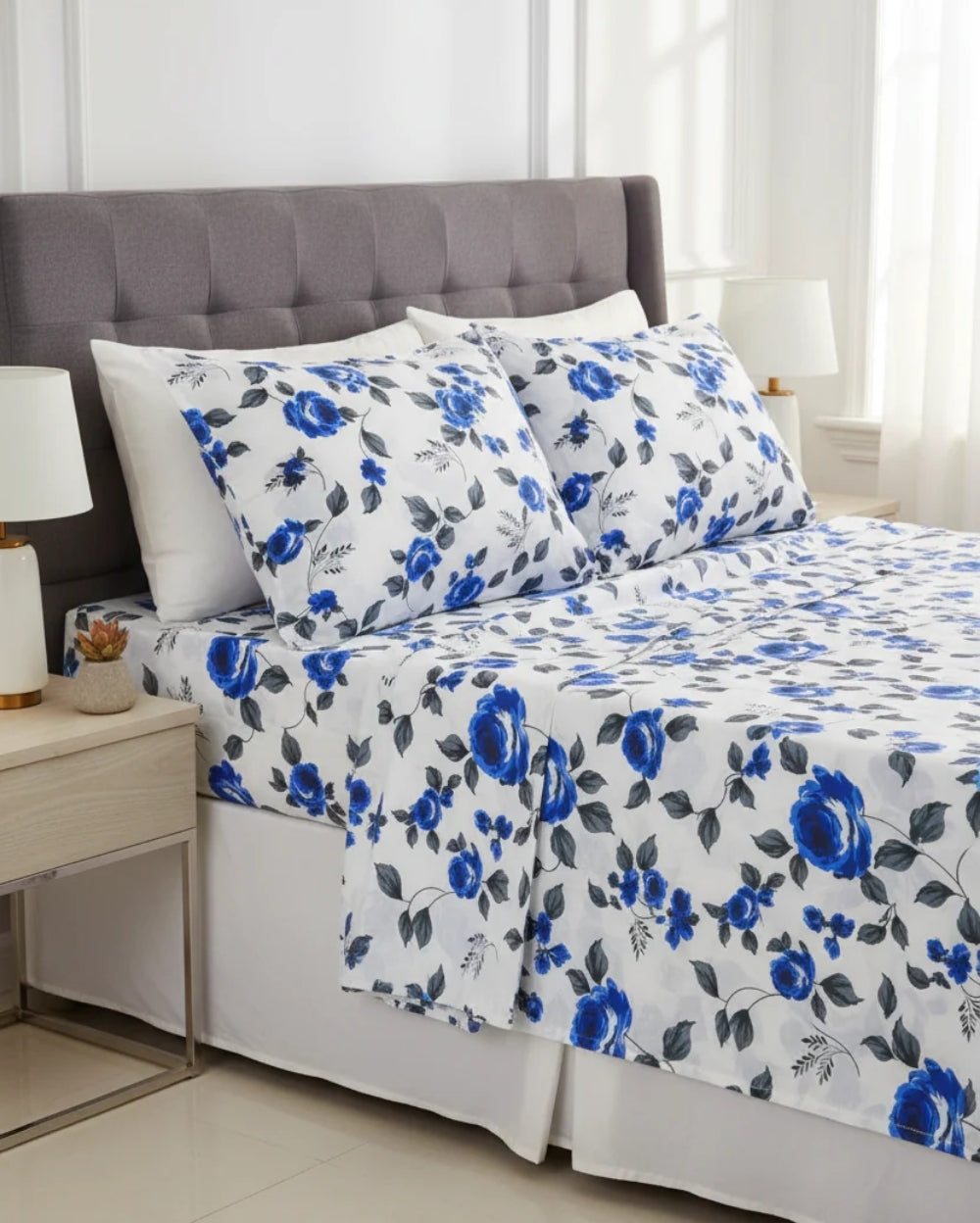 Medium| Pure Cotton Double Sheet Set (5ft x 7ft) + 2 Pillow Covers | White