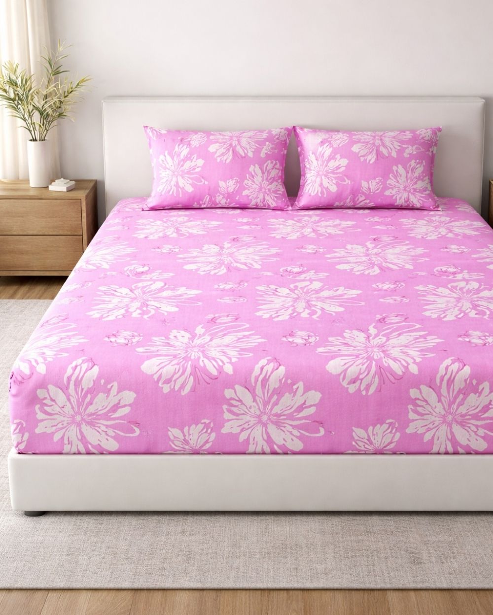 Sunflower (7x9ft)| Pure Cotton King Bedsheet - Pink