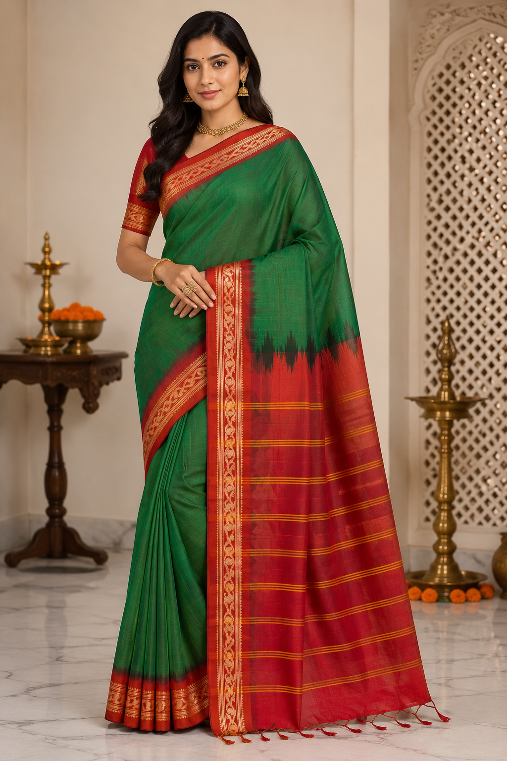 Pure Bangladesi Cotton Gadwal Saree| Green