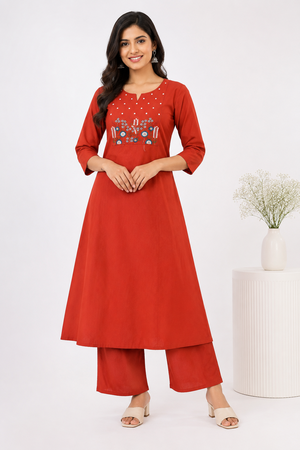 XXL SIZE| Cotton 2 Pieces A line Kurti/Salwar Suit| Rust