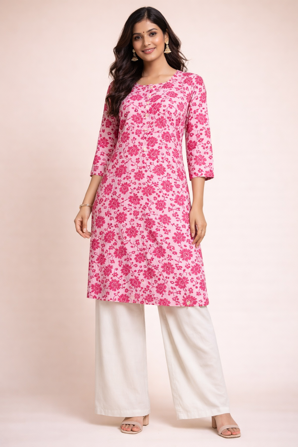 3XL Size|Basic Cotton Printed Kurti | Pink