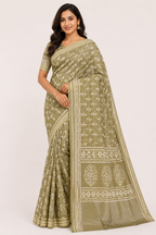 Bagru Cotton Printed Saree| Beige
