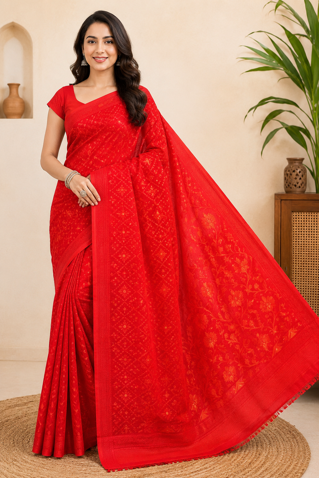 Premium Dhakai Jamdani Saree| Red