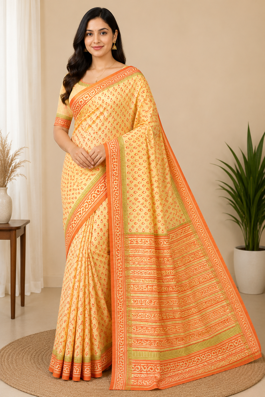 Printed Pure Katan Silk With Silkmark | Peach