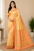 Printed Pure Katan Silk With Silkmark | Peach