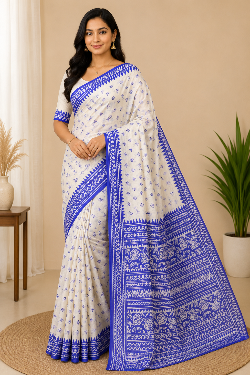 Printed Pure Katan Silk With Silkmark | White