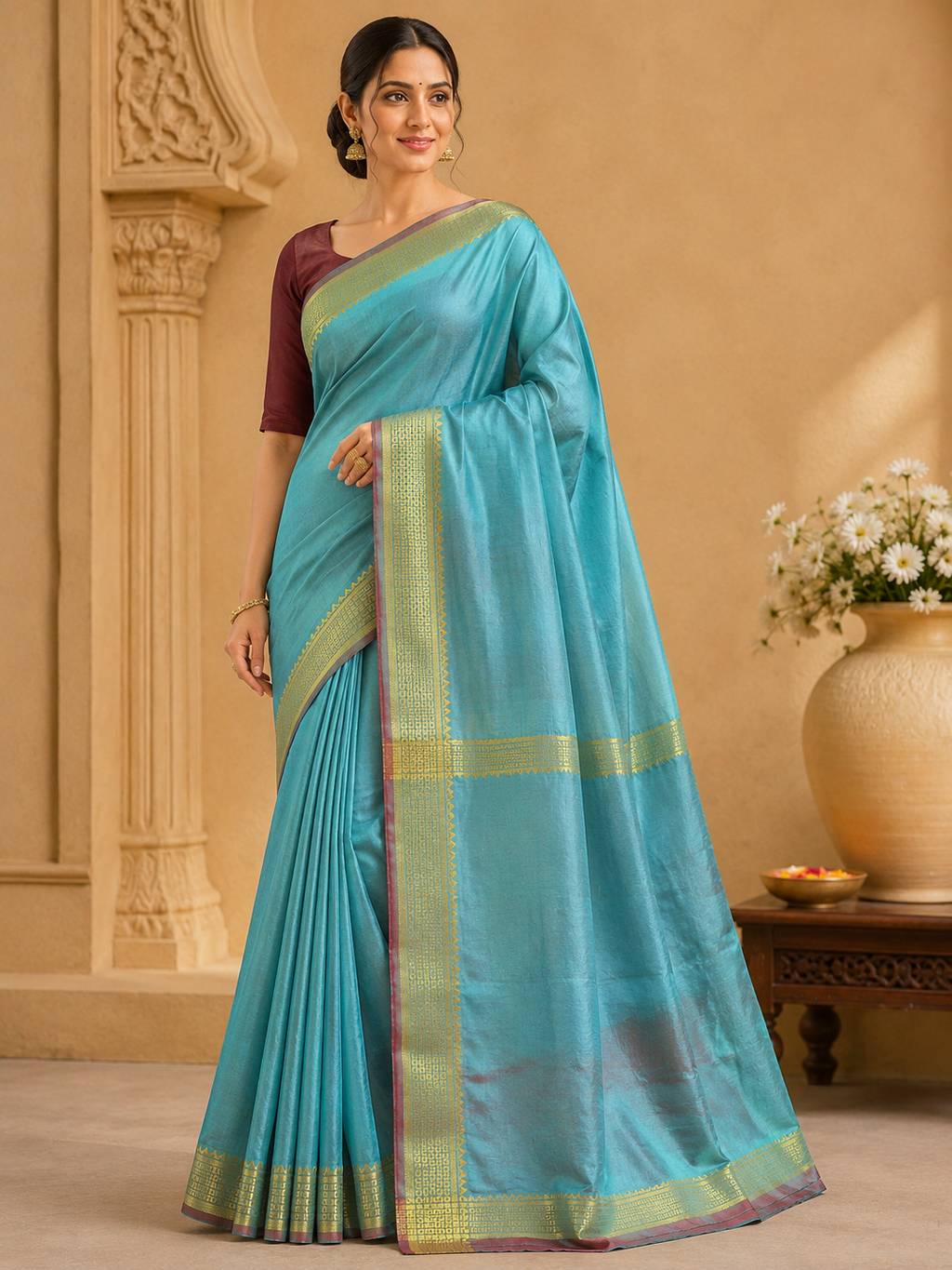Semi Silk Mangal Giri Saree| Dual tone Blue