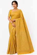 Premium Tassar Banarasi Semi Silk Saree| Yellow