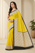 Pure Printed Silk Saree With Silkmark | Yellow