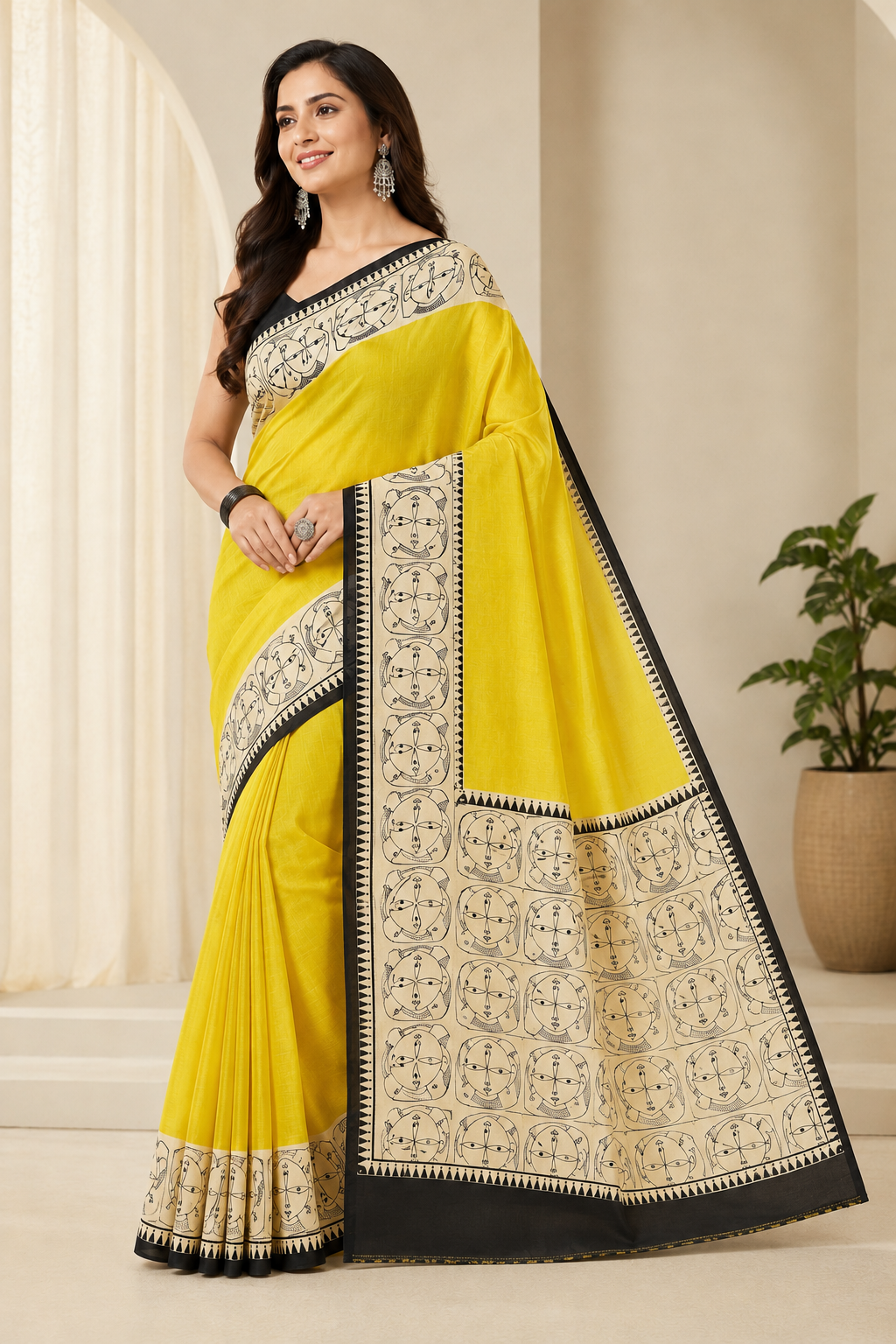 Pure Printed Silk Saree With Silkmark | Yellow