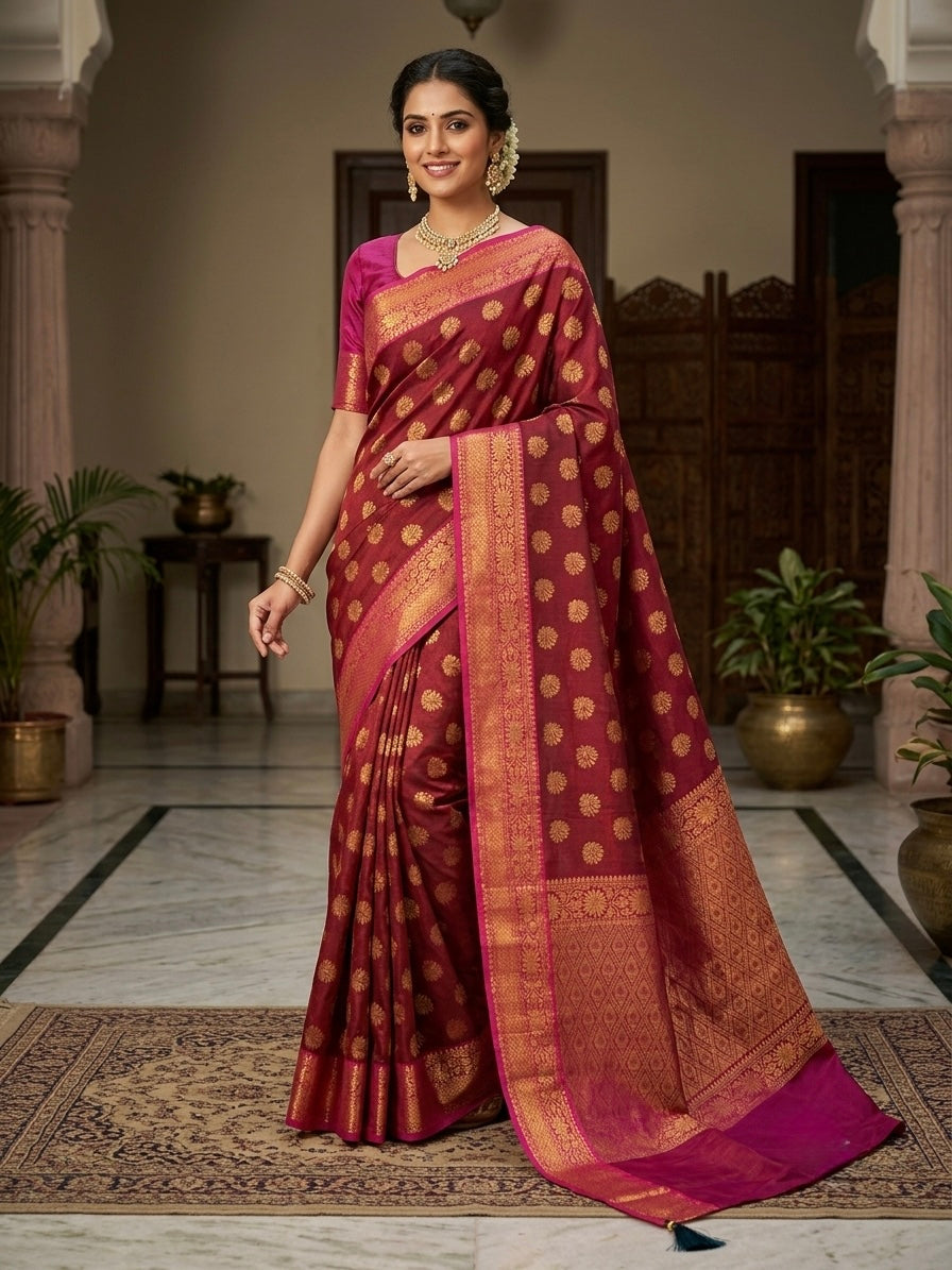 Beautiful Heavy Zari Work Premium Silk Saree| Maroon