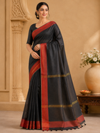 Plain Lilen Saree| Black