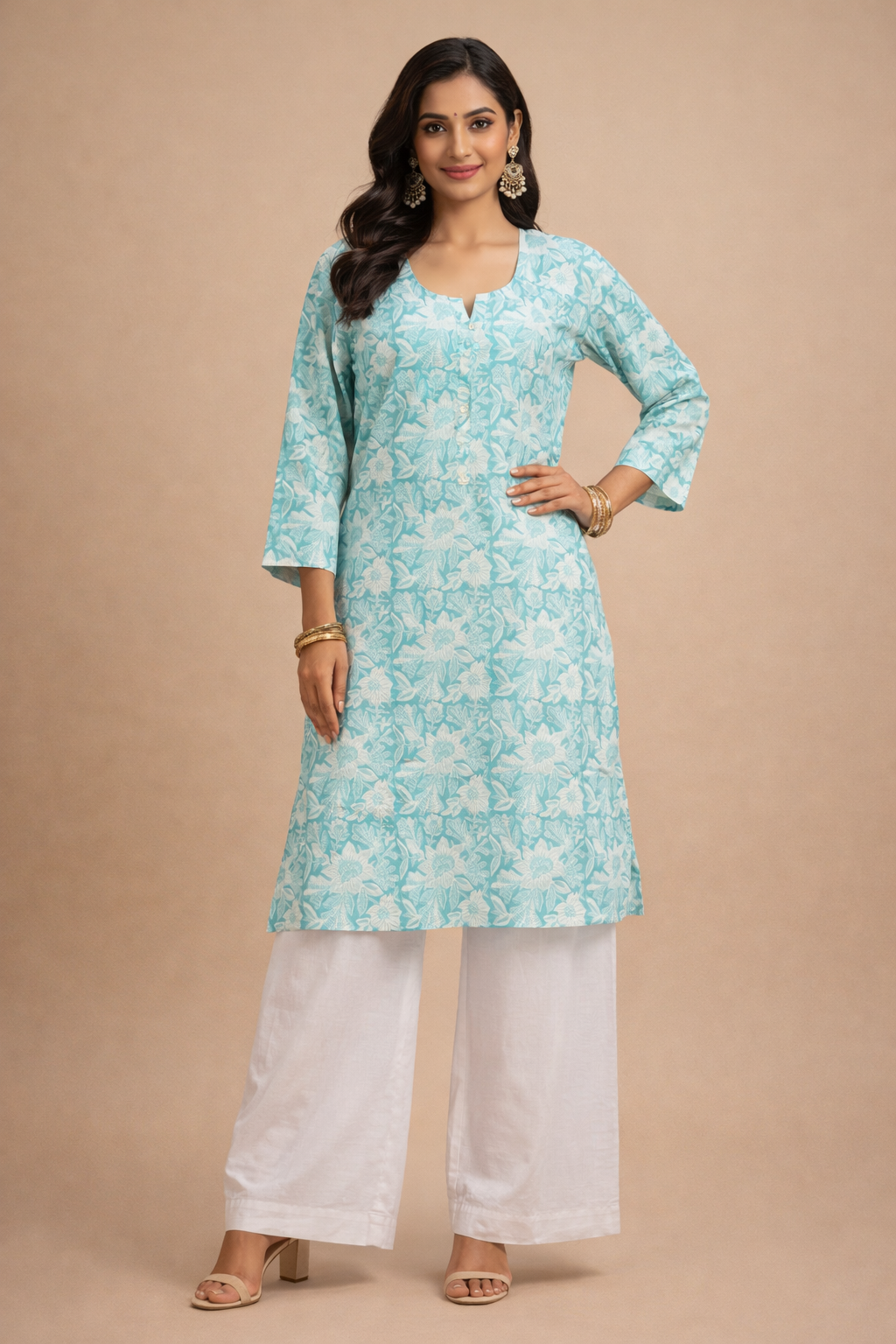 4XL Size| Premium Cotton Printed Kurti | Sky Blue
