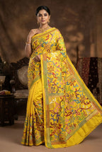 Pure Katha Stitch Silk Saree With Silkmark | Yellow