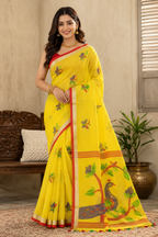 Premium Pure Lilen Saree| Yellow