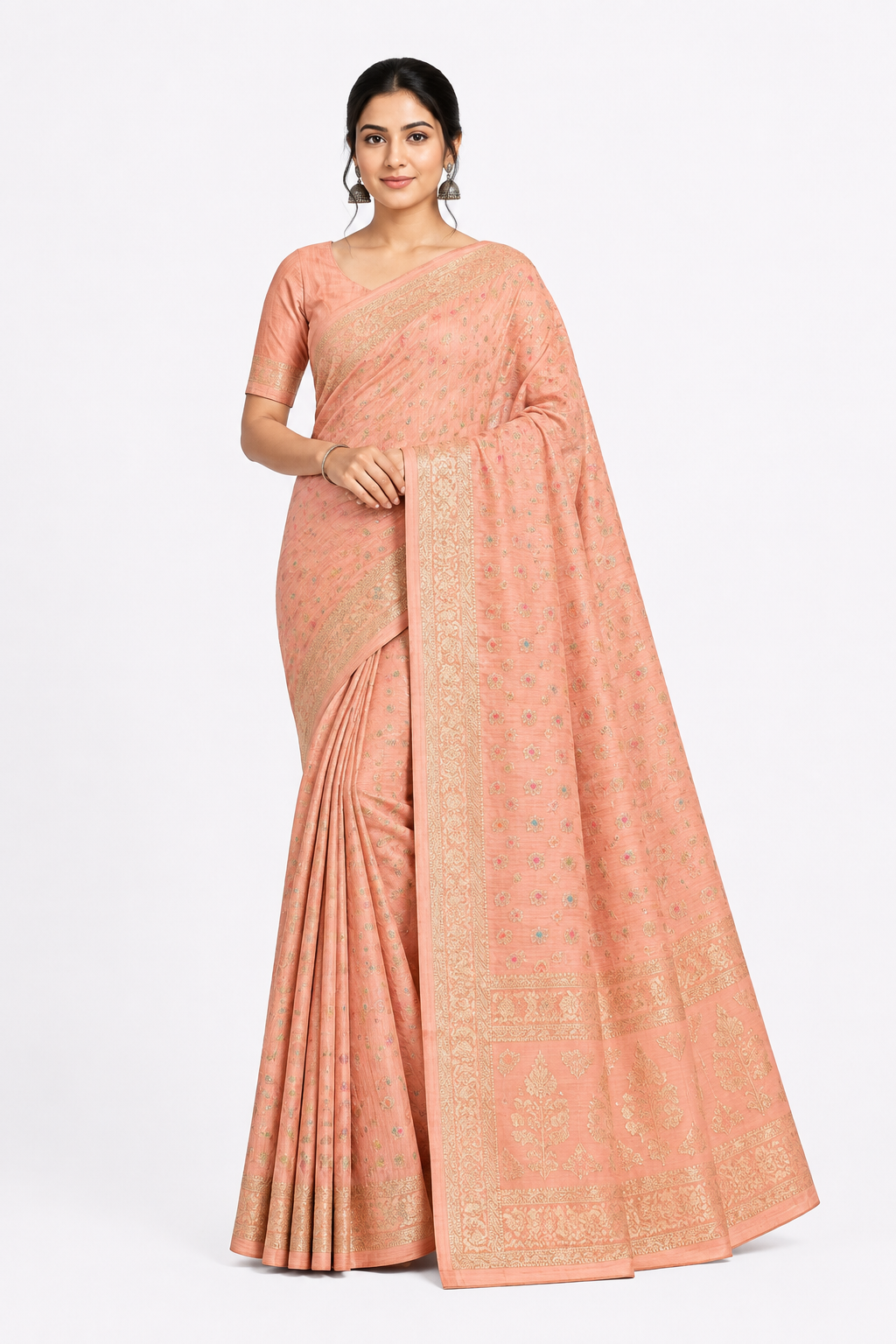 Premium Tassar Banarasi Semi Silk Saree| Peach