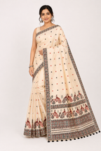 Premium Stitch Work Assam Silk Saree| Beige
