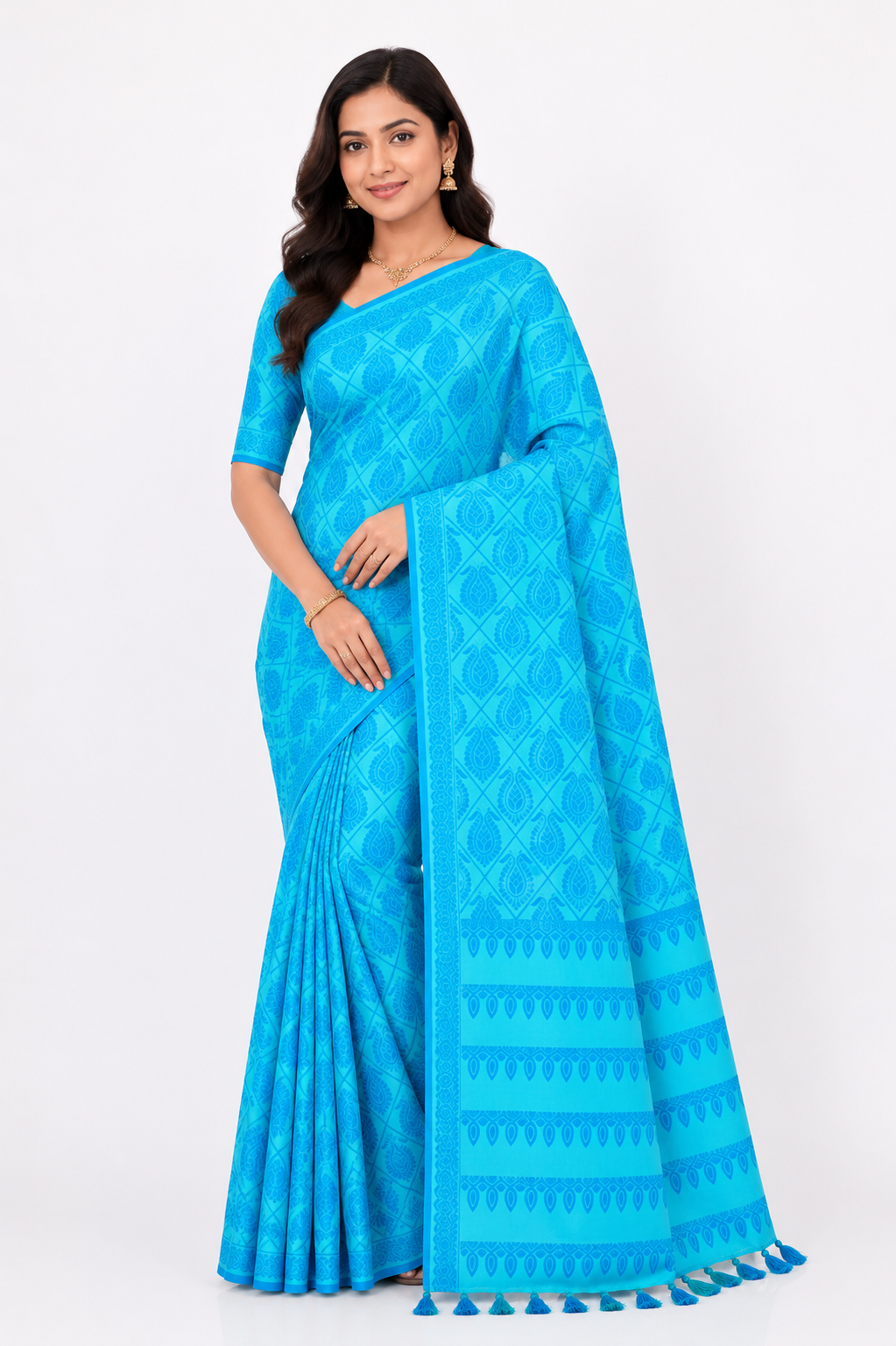 Premium Stitch Work Assam Silk Saree| Blue