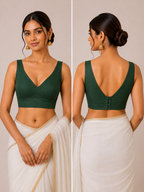 Premium V Neck Sleeveless Silk Blouse | Emerald Green