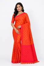 Premium Stitch Work Assam Silk Saree| Orange
