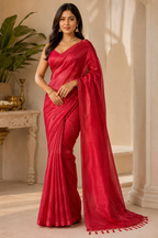 Plain Stylish Tissue saree| Red