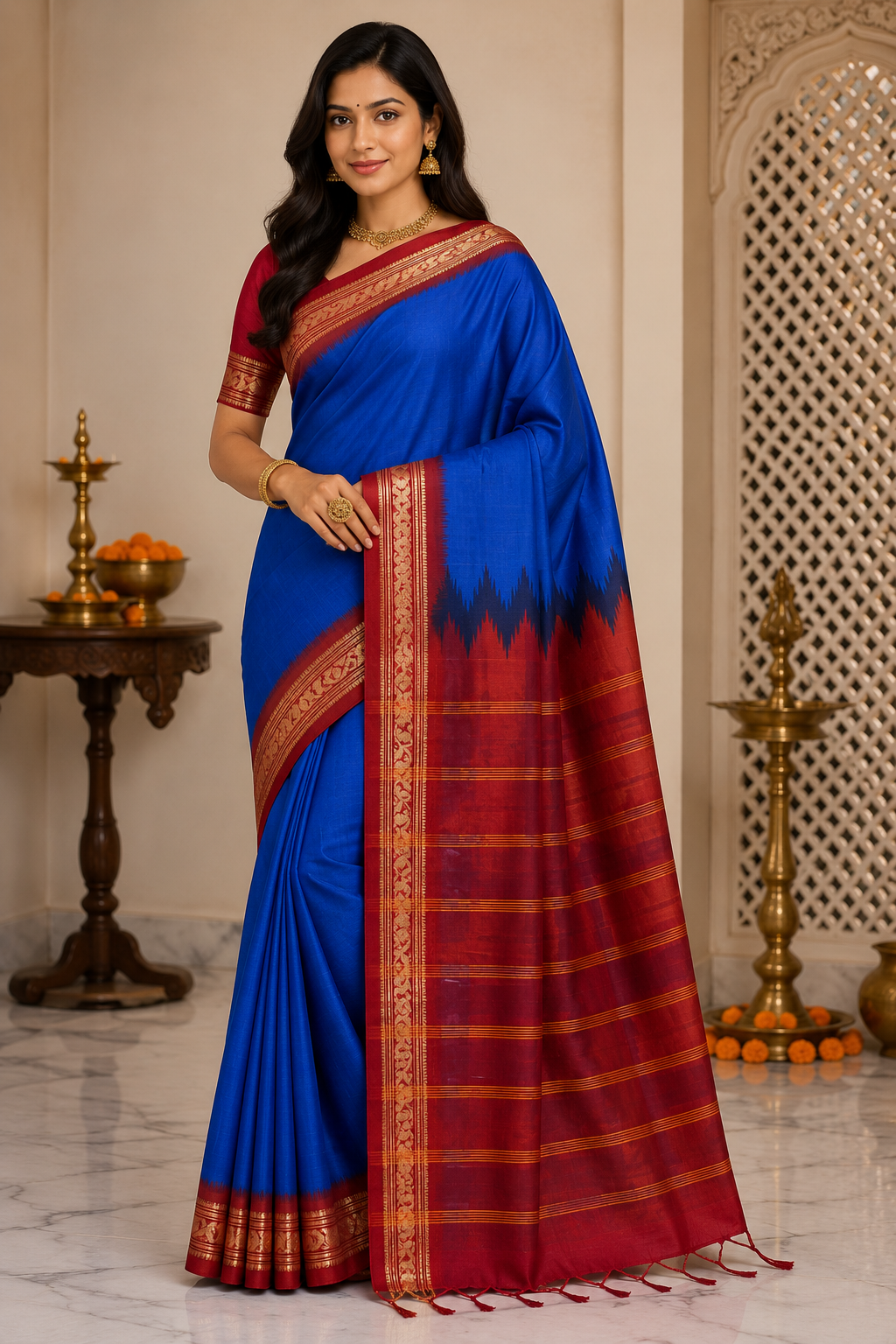 Pure Bangladesi Cotton Gadwal Saree| Blue