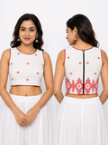 Cotton Boat Neck Sleeveless Jamdani Blouse | White