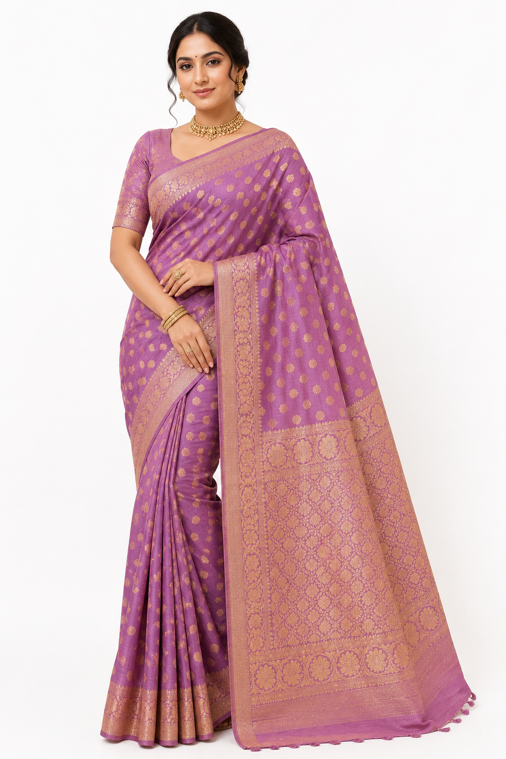 Premium Tassar Banarasi Semi Silk Saree| Lavender
