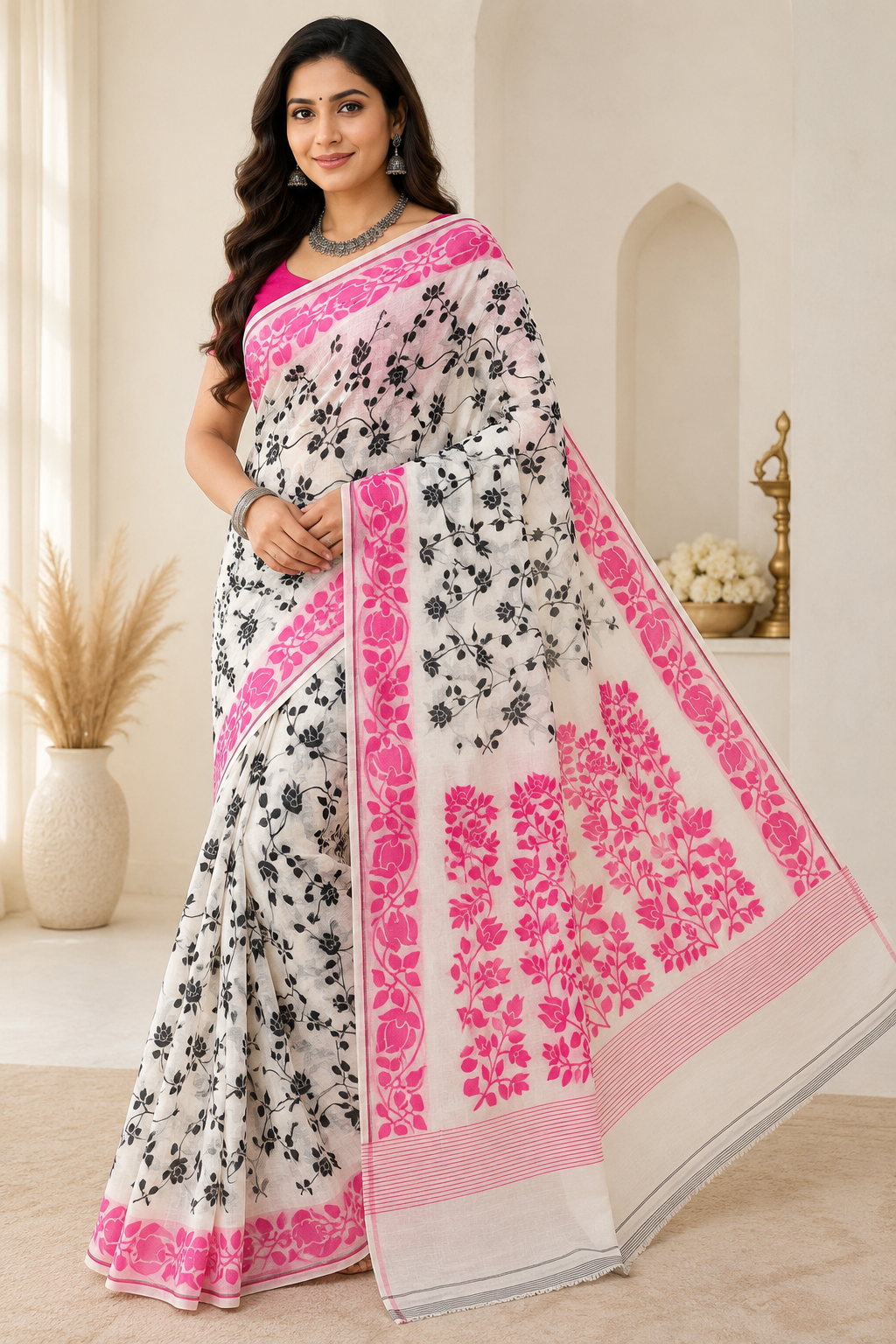 Premium Dhakai Jamdani Saree| White