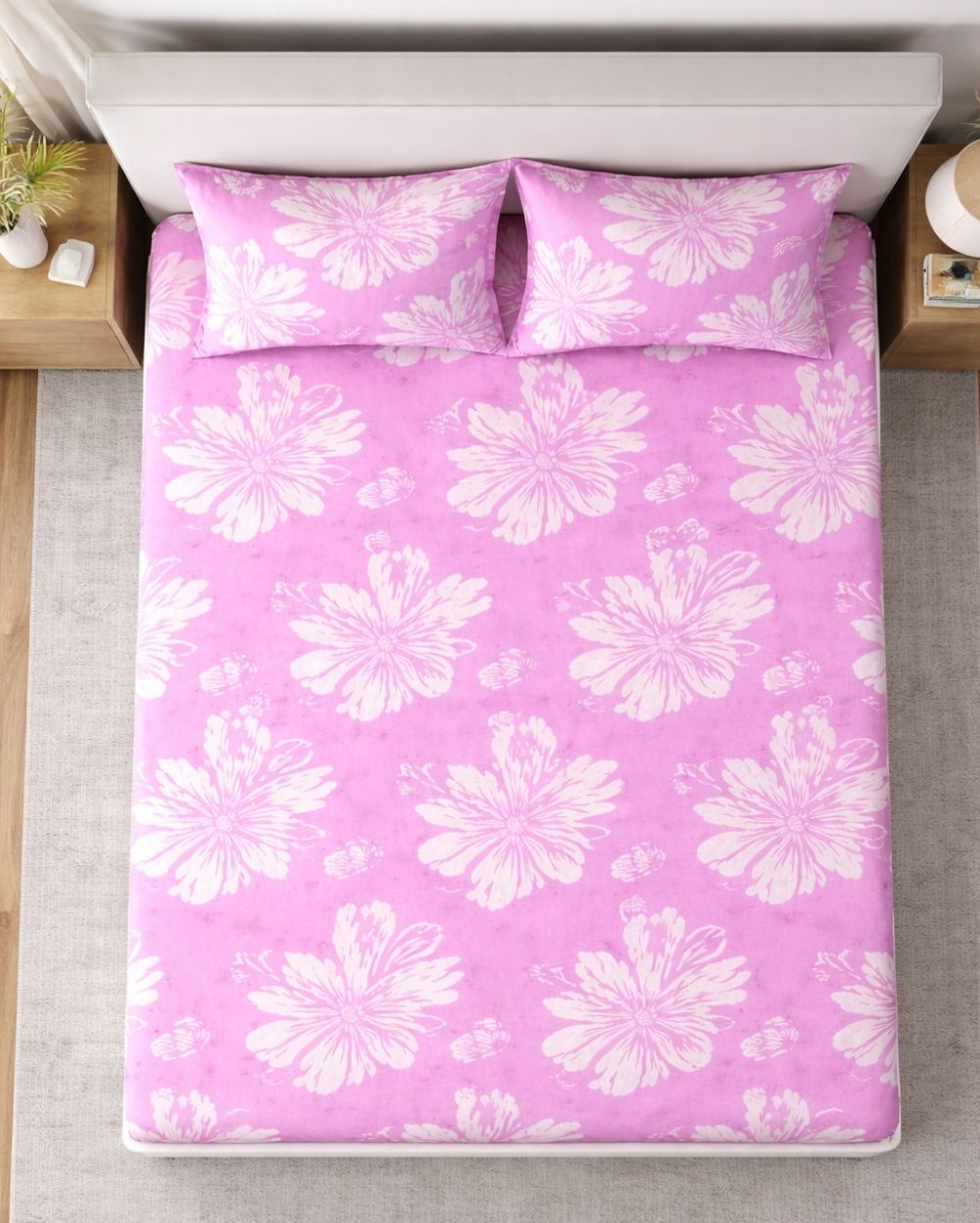 Sunflower (7x9ft)| Pure Cotton King Bedsheet - Pink