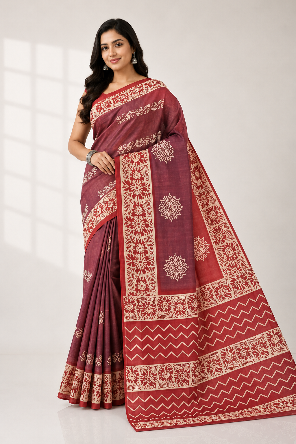 Pure Printed Silk Saree With Silkmark | Brown