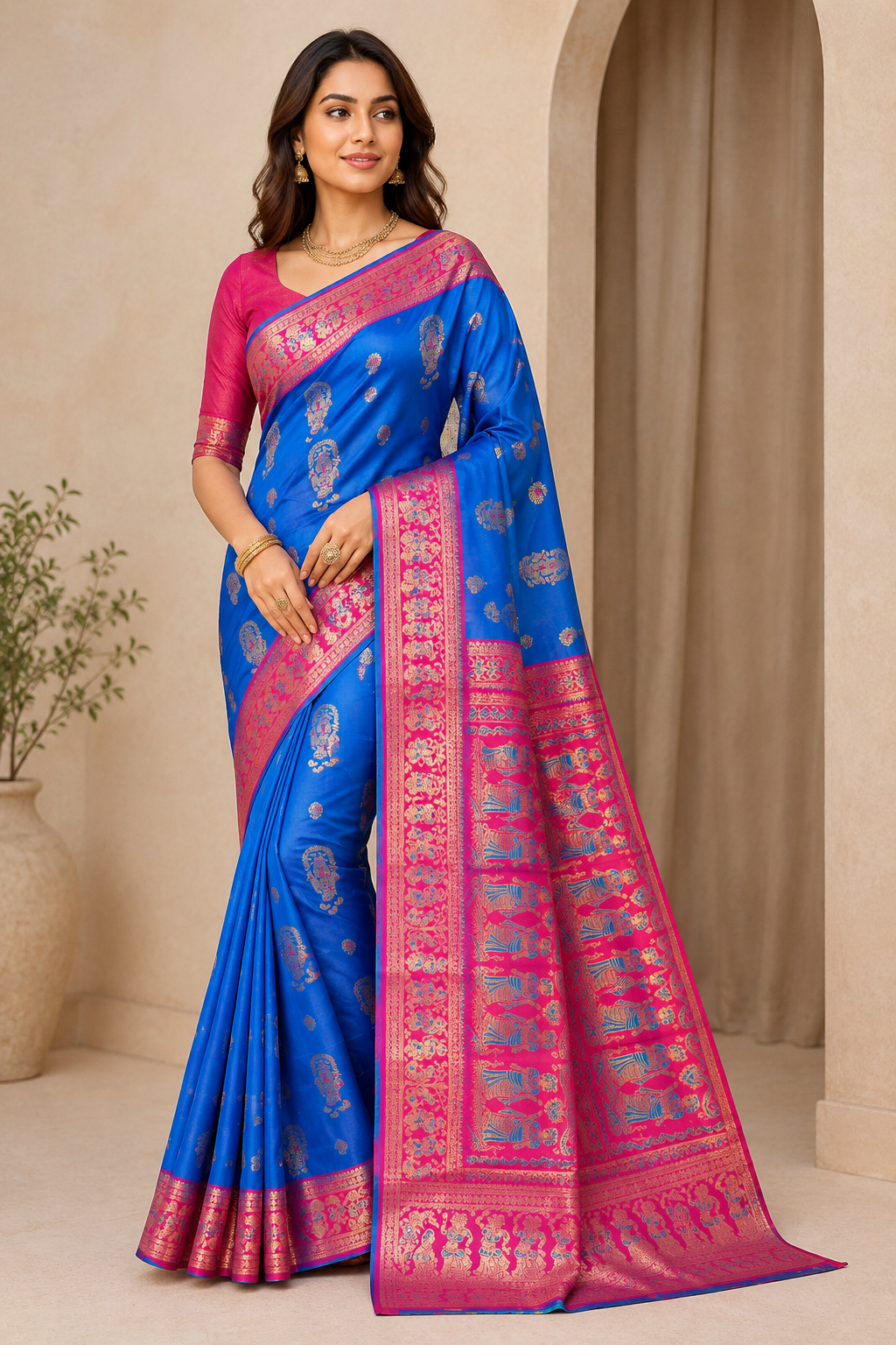 Premium Paithani Raw Silk Saree|Blue