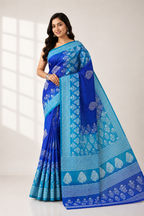 Pure Printed Silk Saree With Silkmark | Blue