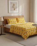 Medium| Pure Cotton Double Sheet Set (5ft x 7ft) + 2 Pillow Covers | Yellow