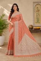 Semi Madhubani Silk Saree| Peach