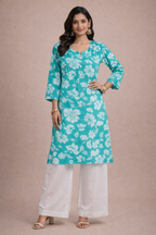5XL Size| Premium Cotton Printed Kurti | Blue