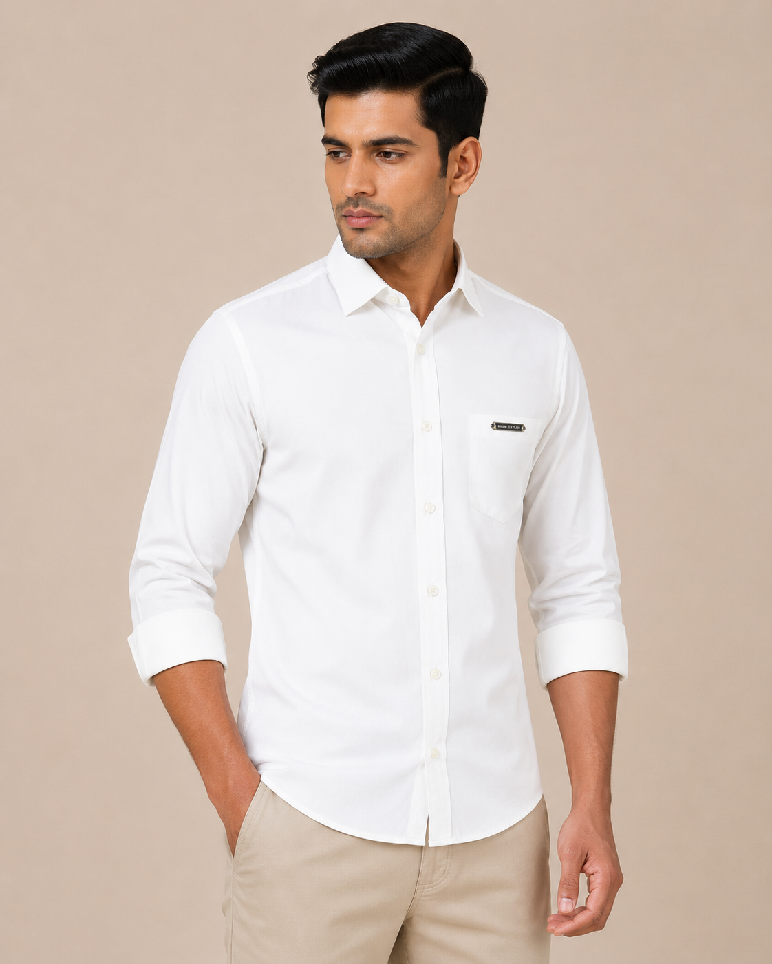 M Size| Men Plain Shirt Full Sleve| White