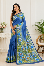 Pure Printed Gachi Silk Tassar Saree With Silkmark | Blue