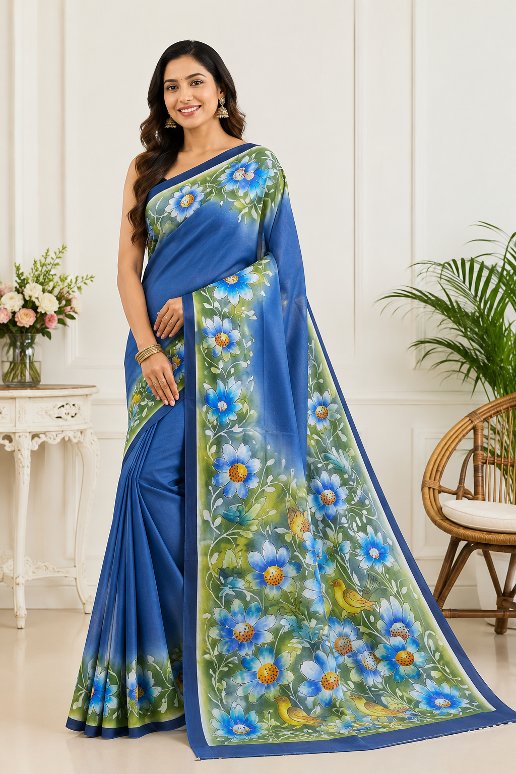 Pure Printed Gachi Silk Tassar Saree With Silkmark | Blue