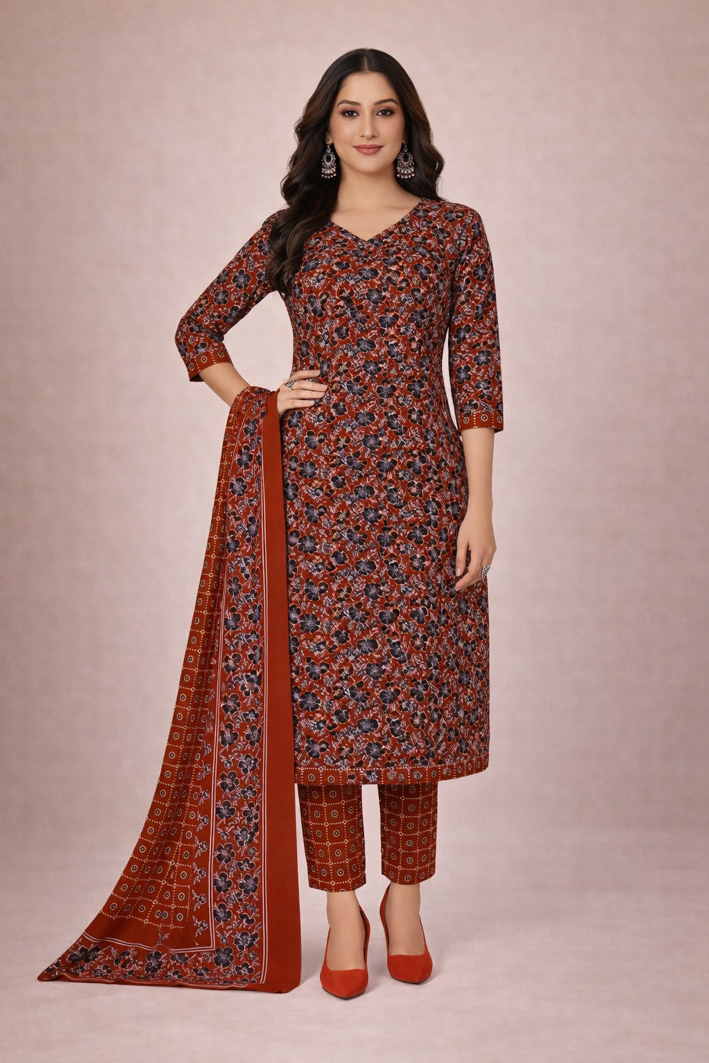 XL SIZE| Budget Cotton 3 Pieces Printed  Kurti/Salwar Suit| Maroon