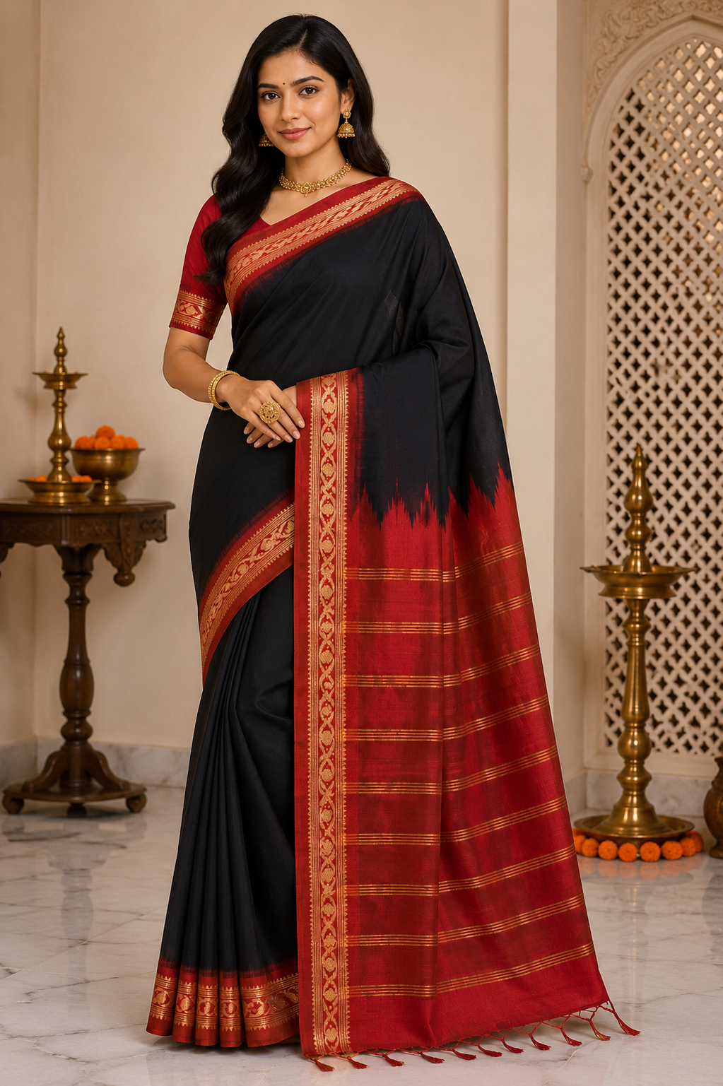 Pure Bangladesi Cotton Gadwal Saree| Black