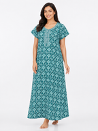 XXL Size| Pure Cotton Half Sleeve Allen Cut Nighty | Green
