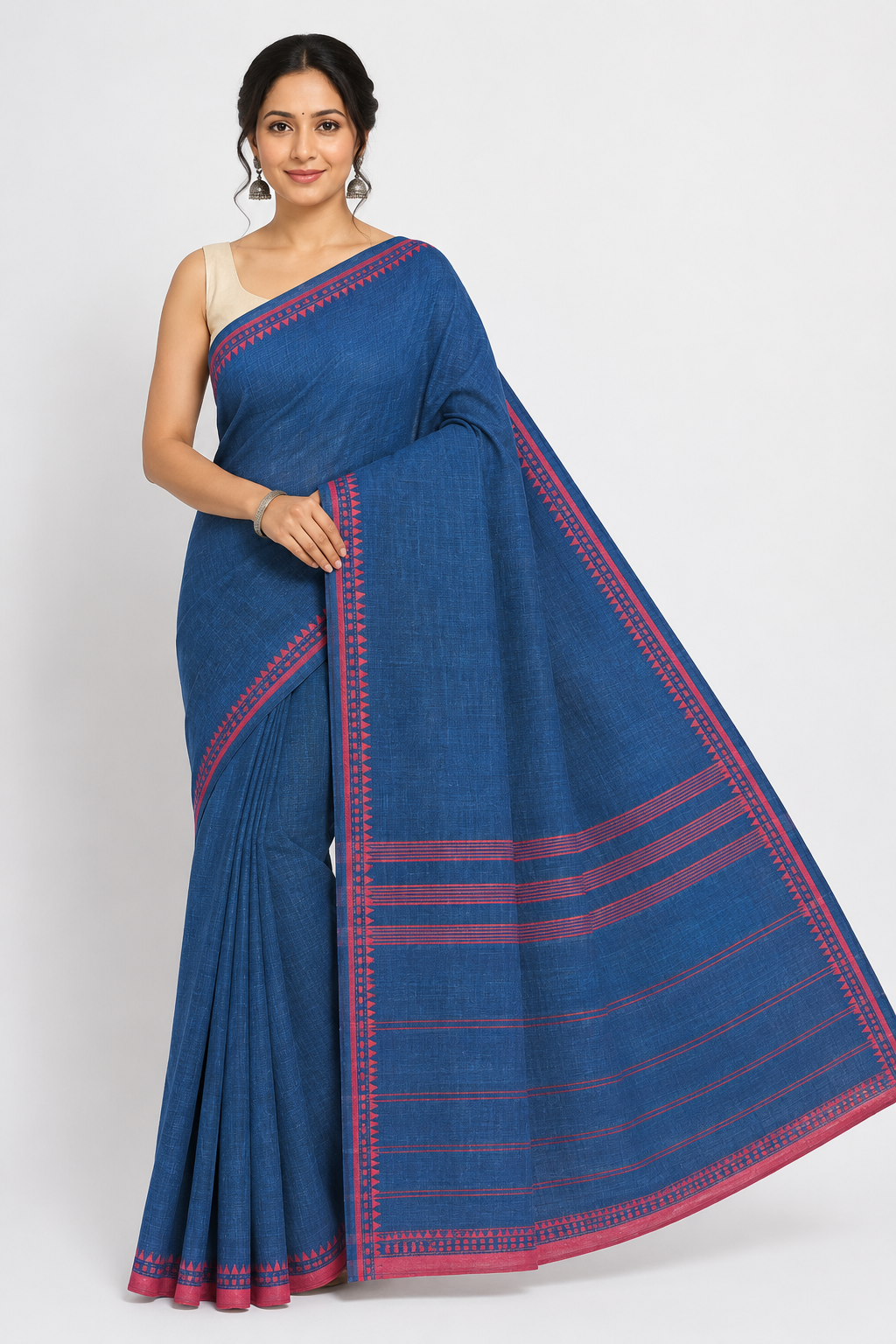 Premium Plain Dhonekhali Cotton Saree| Blue